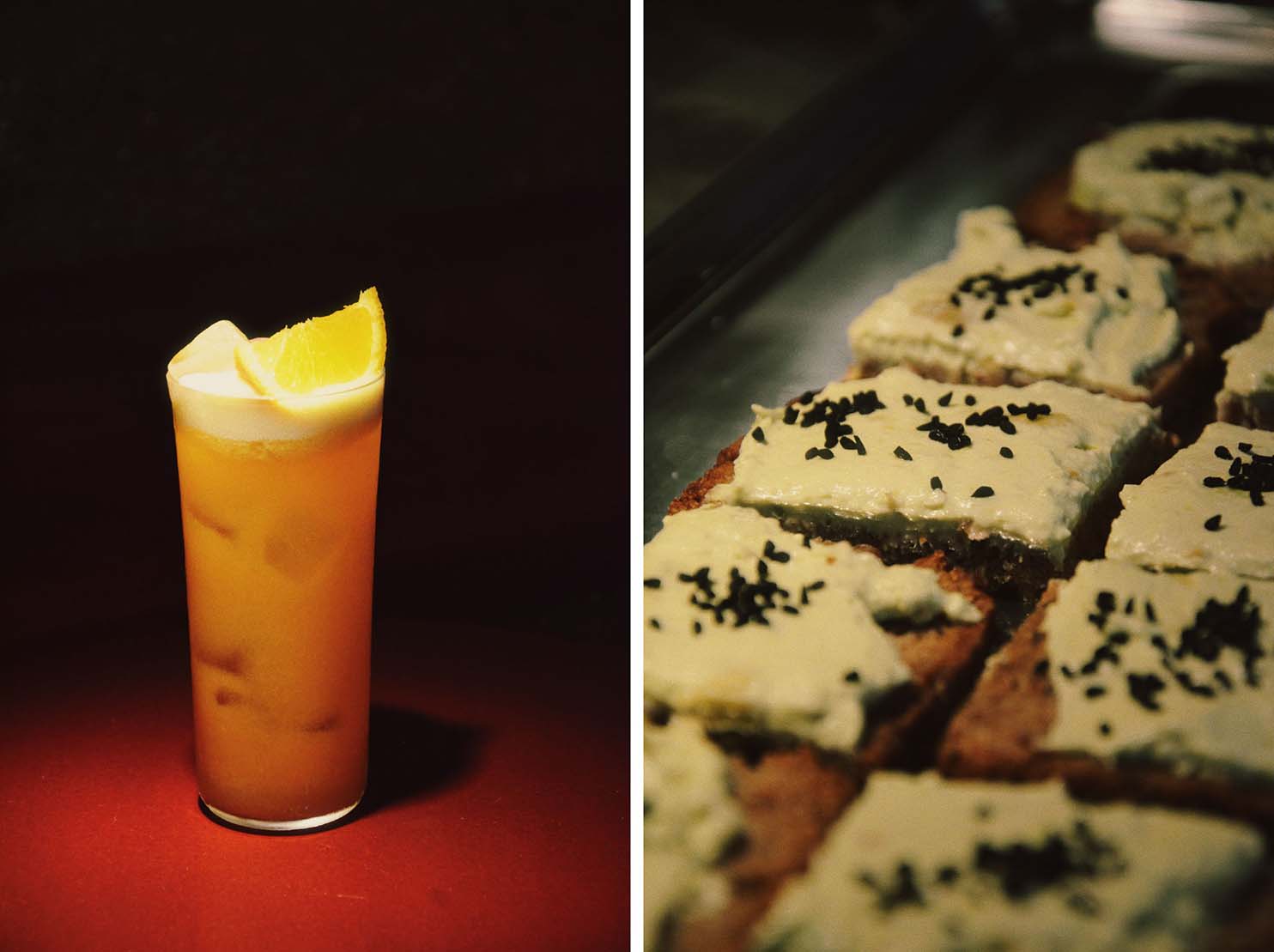 Orangen-Cocktail und belegte B. Just Bread Snacks beim Mimosa Morning Club