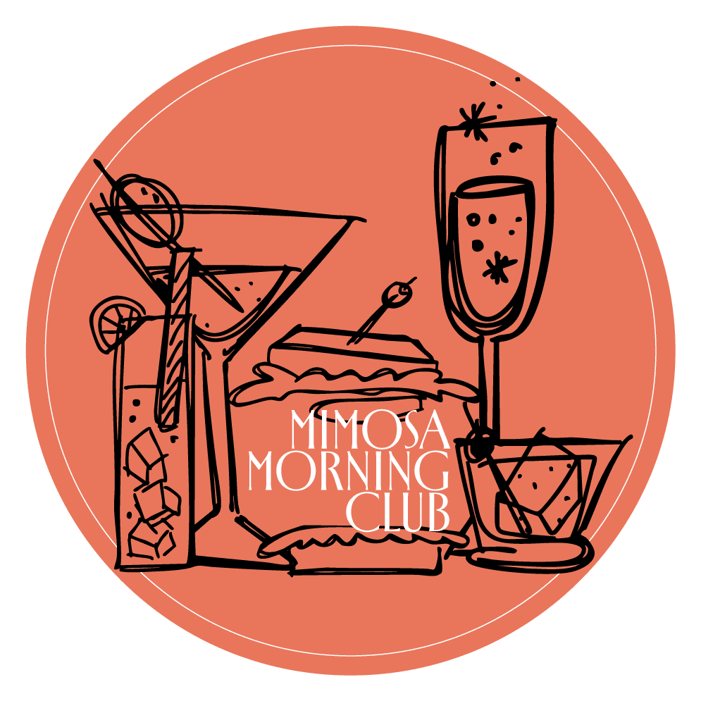 Illustration für den B. Just Bread Mimosa Morning Club mit Cocktails und Snacks