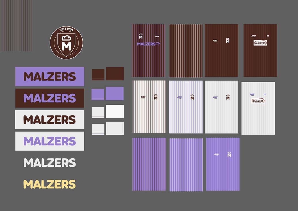 Designentwürfe für das Malzers Running Jersey mit Logos, Farben und Streifenmustern