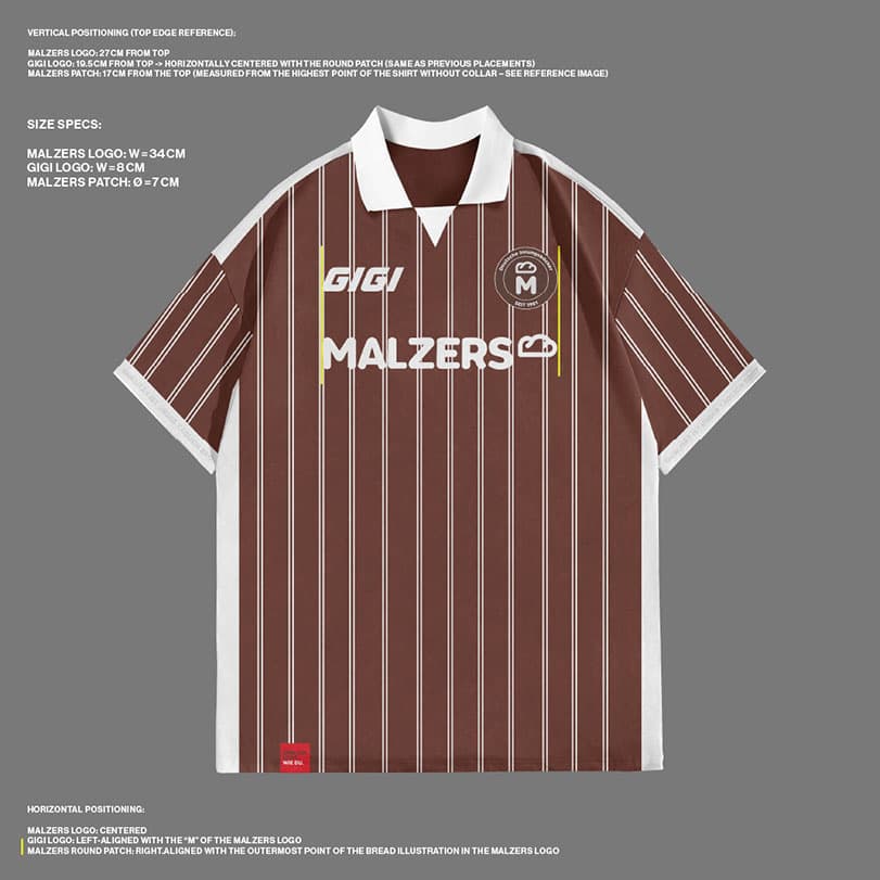 Frontansicht des entworfenen Malzers Running Jersey mit Platzierung von Logos und Designelementen