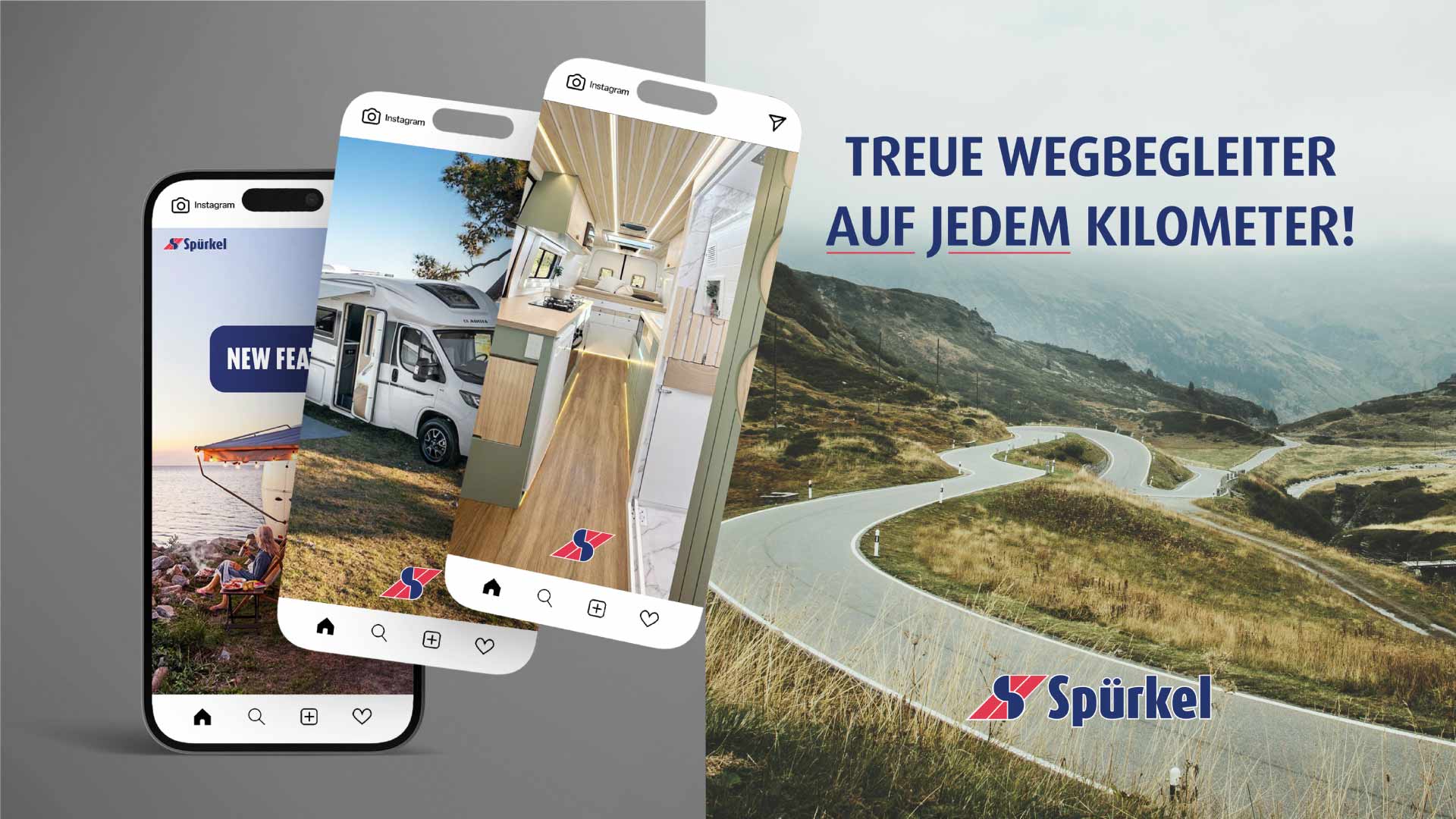 Spürkel Social-Media-Design mit Wohnmobilen, Roadtrip und Instagram-Posts