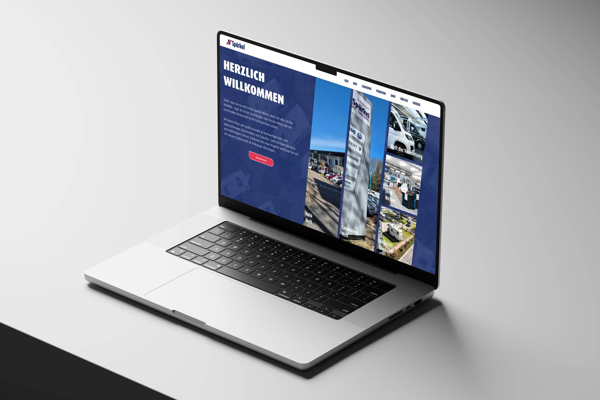 Spürkel Website auf einem Laptop mit Startseite und Übersicht der Fahrzeugbereiche